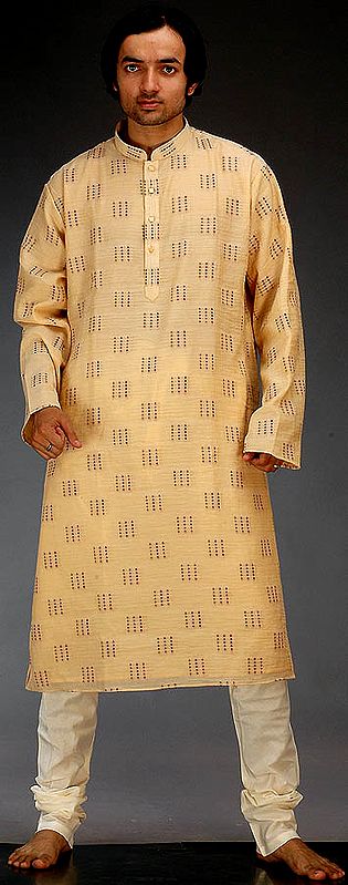 Peach Kurta Pajama Set with Thread Weave