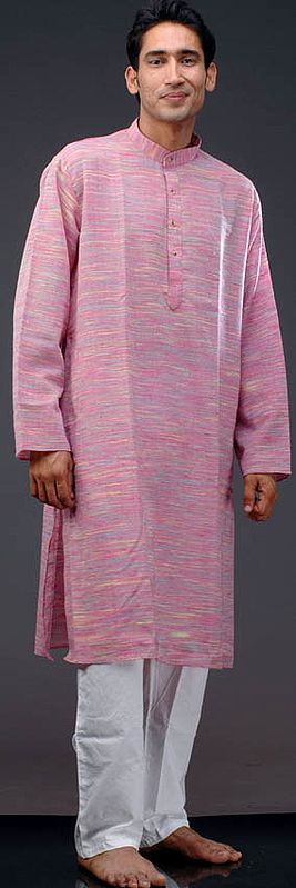 Pink Kurta Set with Multi-Color Thread Weave