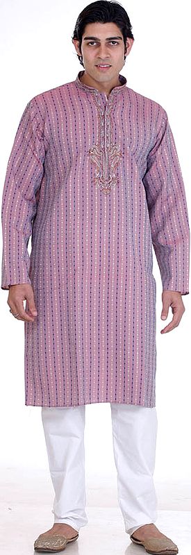 Puce Kurta Set with Threadwork on Neck and All-Over Bootis