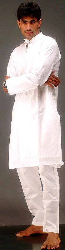 Pure White Kurta Pajama with Design in Self