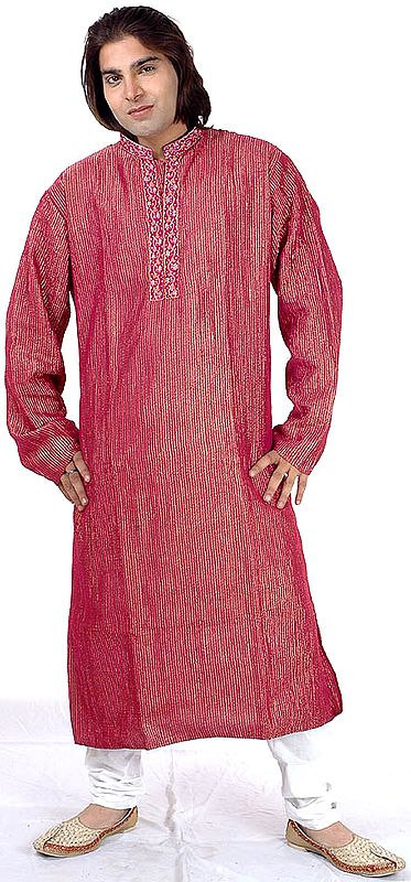 Purple Kurta Set with Intricate Embroidery on Button Palette and All-Over Golden Thread Weave