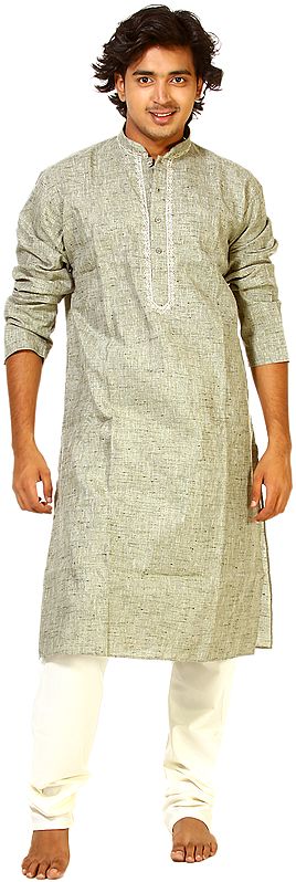 Pussywillow-Gray Kurta Pajama with Embroidery on Neck