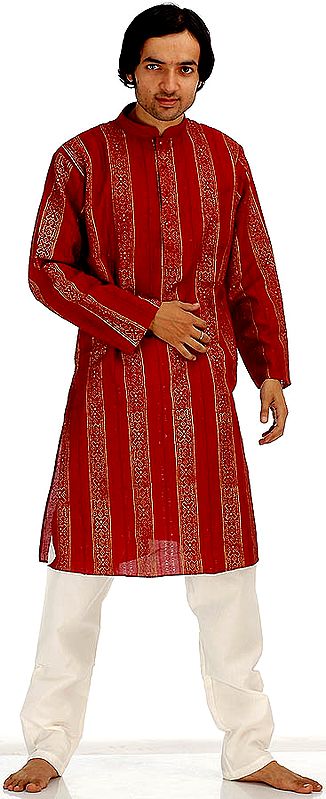 Red Kurta Pajama Set with Golden Print