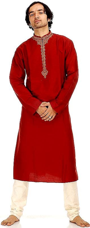 Red Kurta Set with Embroidery and Crystals