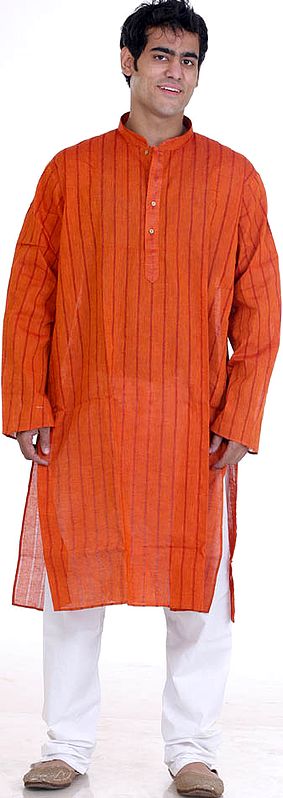 Rust Kurta Pajama with Stripes