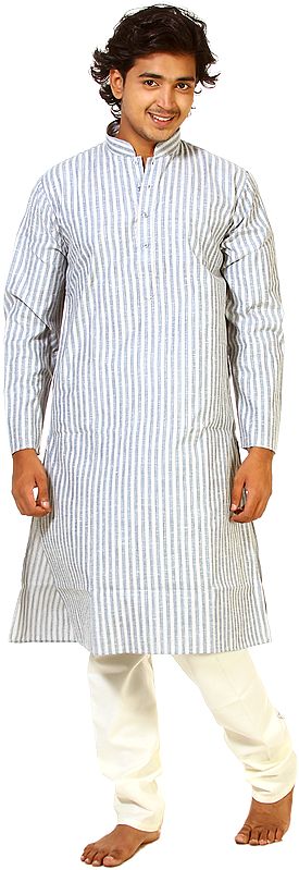 Allure-Blue Kurta Pajama with All-Over Woven Stripes
