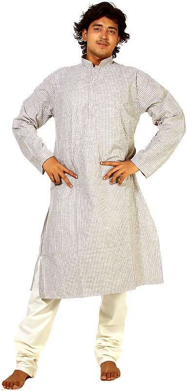 Mauve Kurta Pajama with Woven Stripes