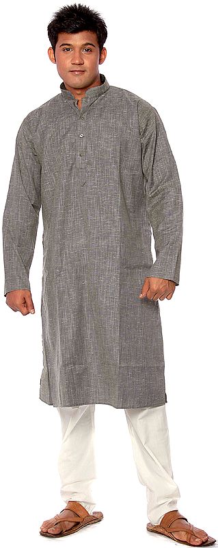 Plain-Gray Khadi Kurta Pajama