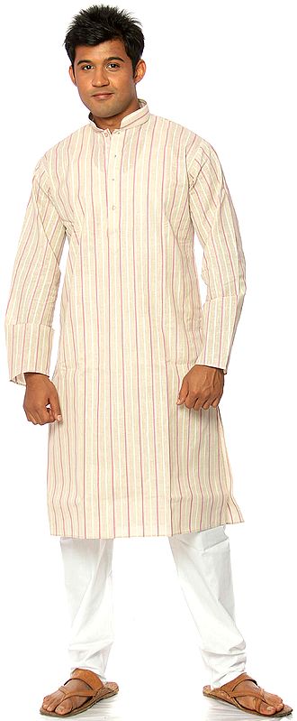 Doeskin Kurta Pajama with Wide Stripes