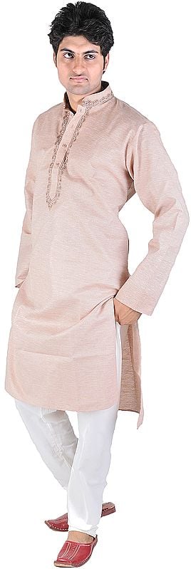Kurta Pajama with Embroidery on Neck and Dotted Stripes