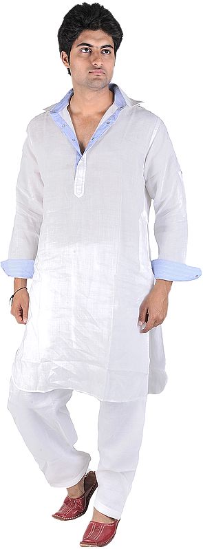 Plain Chic-White Pathani Shalwar Suit