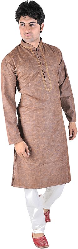 Kurta Pajama with Embroidery on Neck and Thread Weave