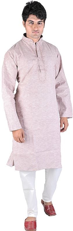 Kurta Pajama Set with Embroidery on Neck and Woven Stripes