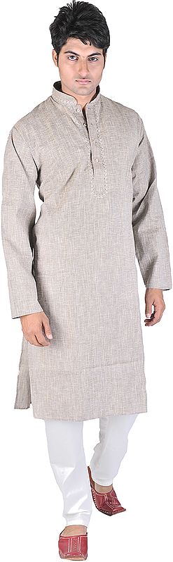 Pure Cotton Kurta Pajama with Embroidery on Neck and Thread Weave