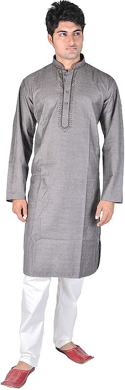 Kurta Pajama with Embroidery on Neck and Dotted Stripes All-Over
