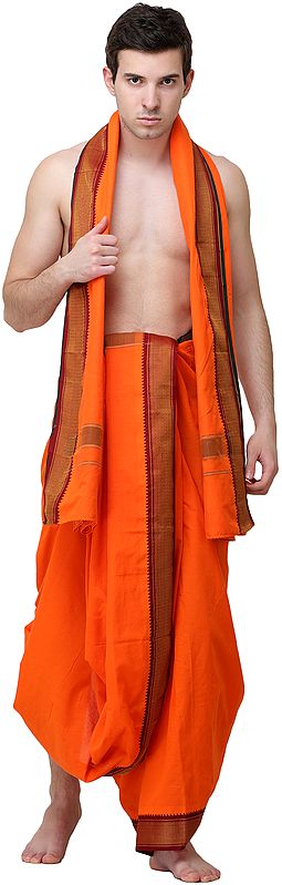 Dhoti and Angavastram Set with Golden Thread Weave