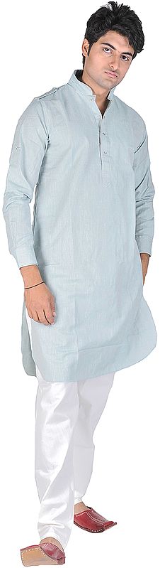 Icy Morn-Green Pathani-Cut Kurta Pajama set with Pin Stripes