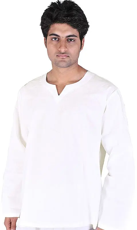 Plain White V-Neck Short Kurta Top