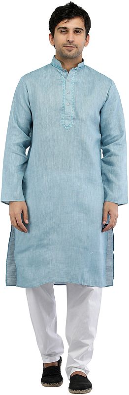 Kurta Pajama with Embroidery on Neck and Dotted Stripes