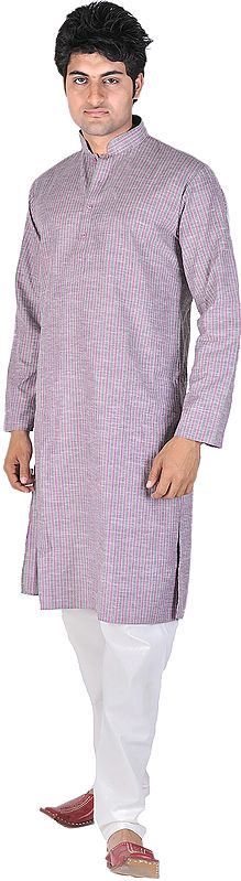 Mulberry-Purple Kurta Pajama with Wide Gray Stripes