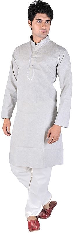 Quarry-Blue Khadi Kurta Pajama with Embroidery on Neck