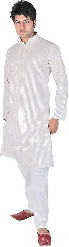 Peyote-Gray Kurta Pajama with Wide Woven Stripes