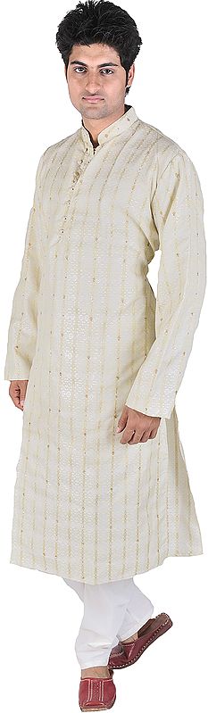 Cream Kurta Pajama with Thread Weave and Embroidered Sequins