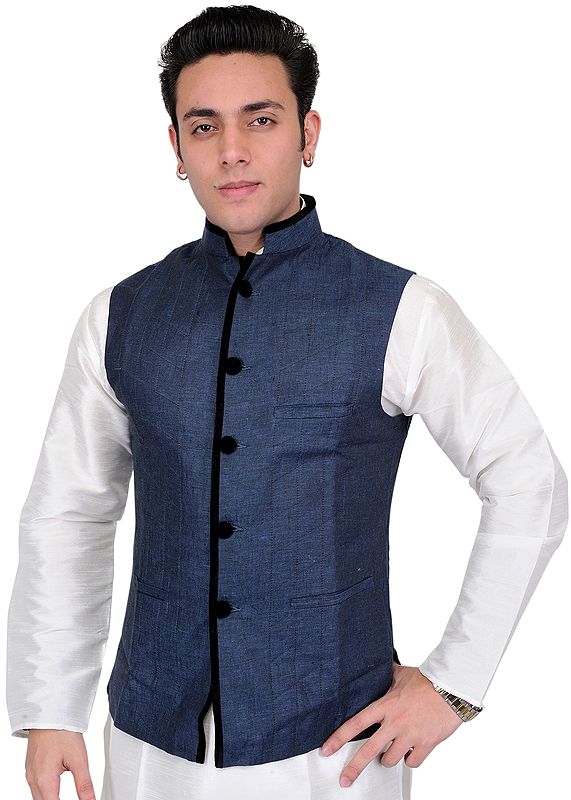 Plain Ensign-Blue Waistcoat with Black Buttons