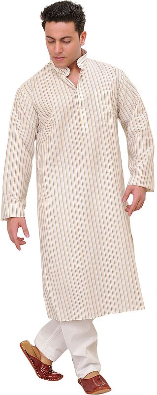 Casual Kurta Pajama Set with Woven Stripes