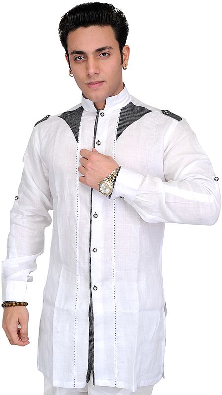Snow-white Designer Shirt with Crytal Buttons