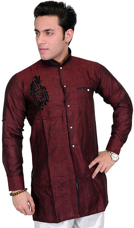 Hot-Chocolate Wedding Shirt with Embroidered Motif in Black