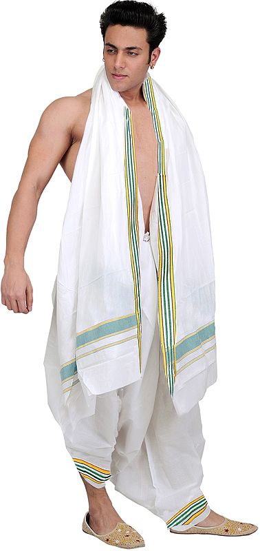 Dhoti and Angavastram Set with Woven Border