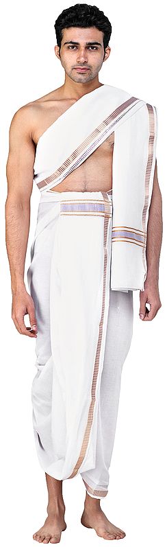 Dhoti and Angavastram Set with Woven Border