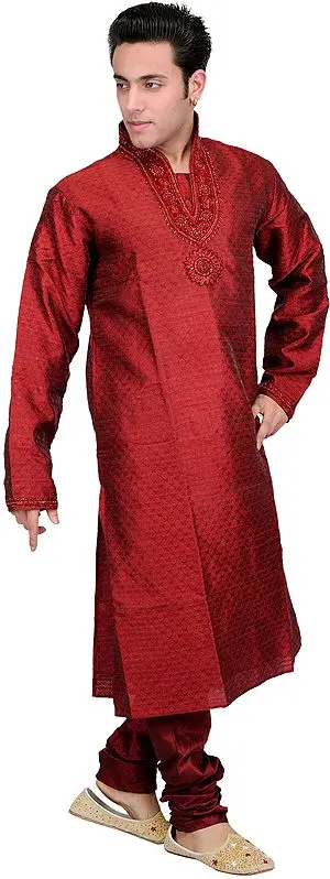 Rio-Red Wedding Kurta Pajama with Embroiderded Beads