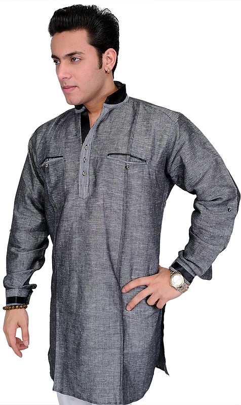 Gray-Black Designer Shirt with Crystal Buttons