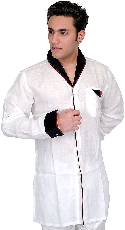 Bright-White Designer Shirt with Velvet Collar
