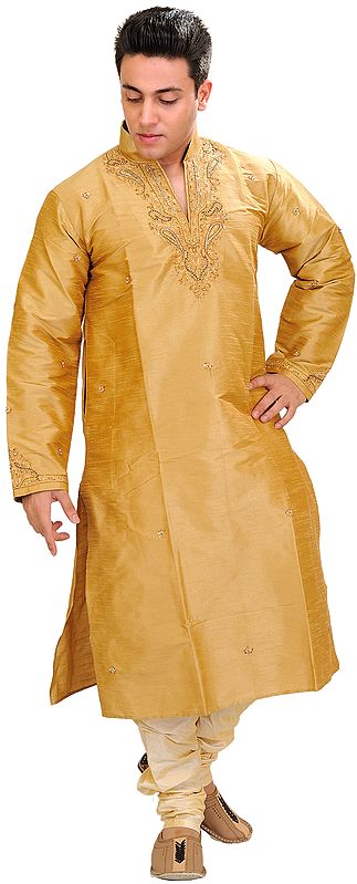 Golden Wedding Kurta Pajama with Embroidered Beads