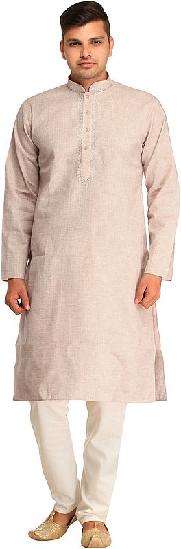 Plain Pure Cotton Kurta Pajama with Embroidery on Neck