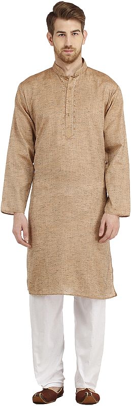 Plain Pure Cotton Kurta Pajama with Embroidery on Neck