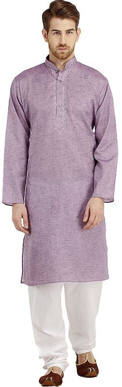 Plain Pure Cotton Kurta Pajama with Embroidery on Neck