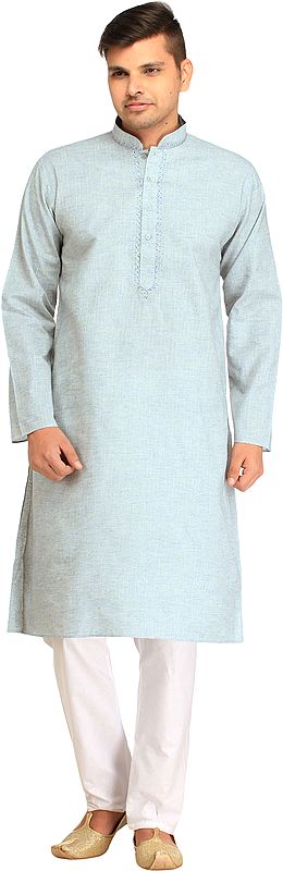 Plain Pure Cotton Kurta Pajama with Embroidery on Neck
