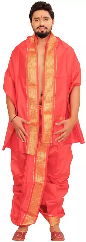 Ready to Wear Dhoti and Veshti Set with Woven Golden Border