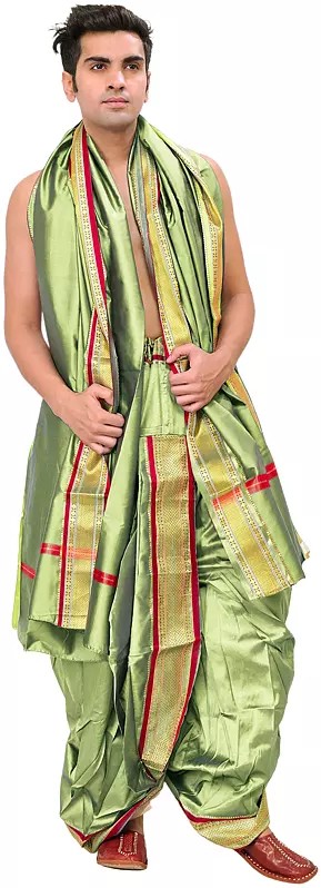 Ready to Wear Dhoti and Veshti Set with Woven Golden Border