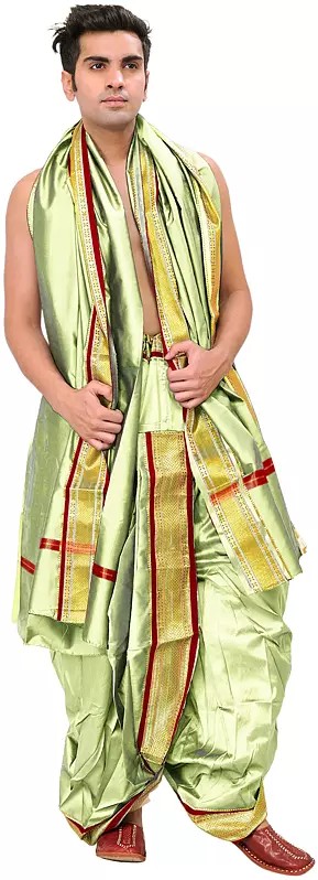 Ready to Wear Dhoti and Veshti Set with Woven Golden Border