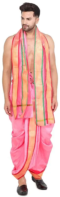 Ready to Wear Dhoti and Veshti Set with Woven Golden Border