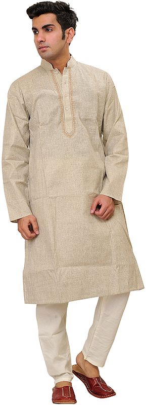 Kurta Pajama with Woven Stripes and Embroiderey on Neck