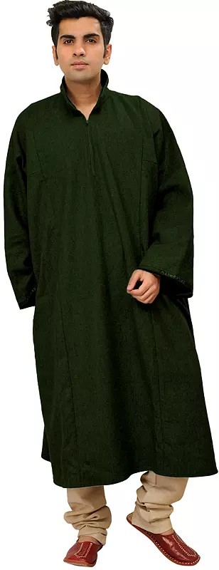Pure Wool Men's Phiran from Kashmir with Front Zipper