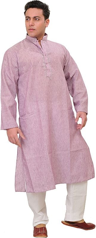 Plain Pure Cotton Kurta Pajama with Thread Embroidery on Neck