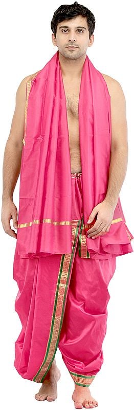 Ready to Wear Dhoti and Angavastram Set with Woven Golden Border