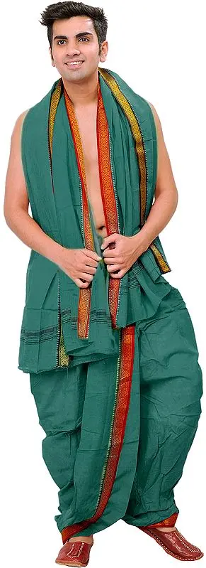 Ready to Wear Dhoti and Angavastram Set with Woven Temple Border